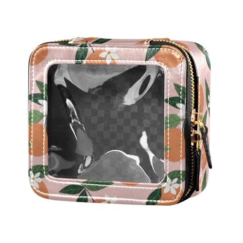 linqin Oranges on Pfirsichfarbene Reise-Make-up-Tasche, Kulturbeutel, Leder, Organizer-Taschen zum Fliegen, Orangen auf Pfirsich, 1 size von linqin