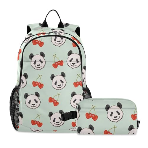 linqin Panda Boy Rucksack mit Lunchtasche, Schulrucksack mit Lunchbox, Büchertasche für Teenager, Mädchen, mit Lunchbox, Alter 8–10 Jahre von linqin