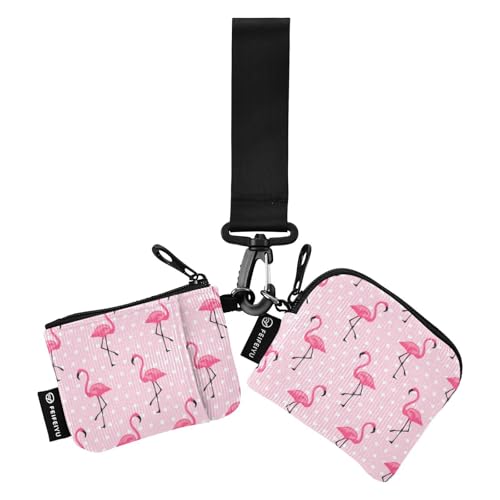 linqin Peach Flamingo Dual Coin Purse Credit Card Holder Wallet Slim Portable Business Card Holder with Keychain for Work Travel 2 Packs, Pfirsich-Flamingo, 1 size von linqin