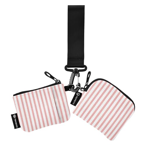 linqin Peach Striped Damen Dual Wallets Busniess Card Cases Slim Detachable Coin Purse Change Holder with Wristle Strap for Women Men 2 Packs, Pfirsich-gestreift, 1 size von linqin