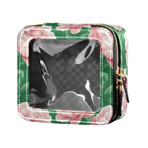 linqin Pfirsichfarbene süße Reise-Make-up-Tasche mit Pfingstrosen, transparent, Reisetaschen für Toilettenartikel, Leder, Organizer-Taschen für Damen, Pfirsichfarbene Pfingstrosen, 1 size von linqin