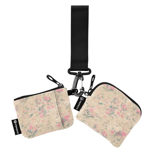 linqin Pink Dianthus Beige Dual Wristlet Wallets for Women Small Portable ID Card Protector with Keychain for Work Travel 2 Pcs, Pink Dianthus Beige, 1 size von linqin