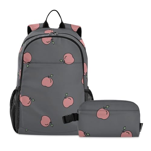 linqin Pink Peaches Rucksack für die Schule mit Lunchtasche, Schultasche und Brotdose, Set für Jungen, Schultasche für Jungen 9-10 Jahre von linqin