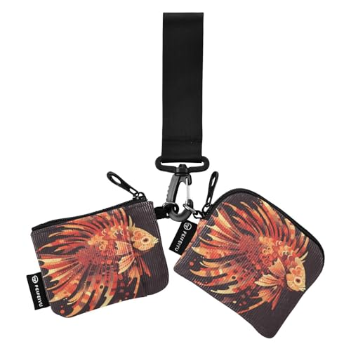 linqin Puffer Fish Indian Red Damen Münzgeldbörse Kartenhalter Slim Portable Card Wallet Geld Organizer mit Reißverschluss Münzfach für Damen Herren 2 Stück, Puffer Fish Indian Red, 1 size von linqin