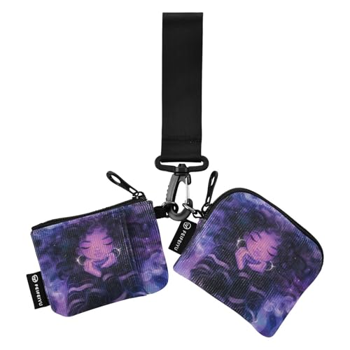 linqin Purple Girl Damen Münztaschen Kartenhalter Slim Portable ID Card Holder Protector mit Schlüsselanhänger für Frauen Männer 2 Packungen, Purple Girl, 1 size von linqin