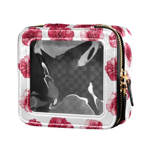 linqin Red Carnations Kosmetiktasche aus Leder, transparent, klein, Kulturbeutel, Reise-Kosmetiktasche für Damen, Rote Nelken, 1 size von linqin