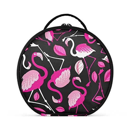 linqin Reise-Make-up-Box für Frauen, tragbarer Make-up-Organizer mit verstellbaren Trennwänden, florales Pink, Flamingos, Hautpflege-Tasche für Pinsel, Kosmetik, Kulturartikel, Schmuck, Rosa Flamingos mit Blumenmuster, Einheitsgröße von linqin