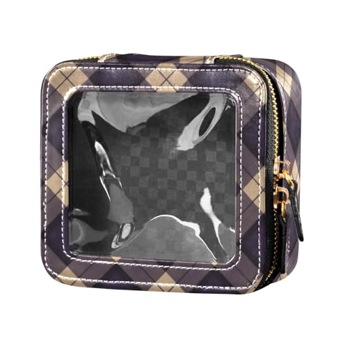 linqin Reise-Make-up-Tasche, Leder, Kulturbeutel, tragbar, für Damen, mittelgroß, violett, kariert, Einheitsgröße, Mittelviolett, 1 size von linqin
