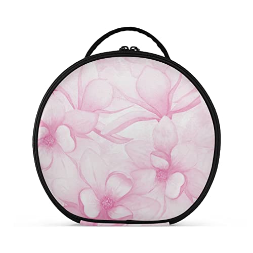 linqin Reise-Make-up-Tasche für Frauen, tragbare Make-up-Organizer-Box mit verstellbaren Trennwänden, rosa Magnolienblumen, Hautpflege-Tasche für Schmuck, Kulturartikel, Kosmetikpinsel, Rosa Magnolien-Blumen, Einheitsgröße von linqin