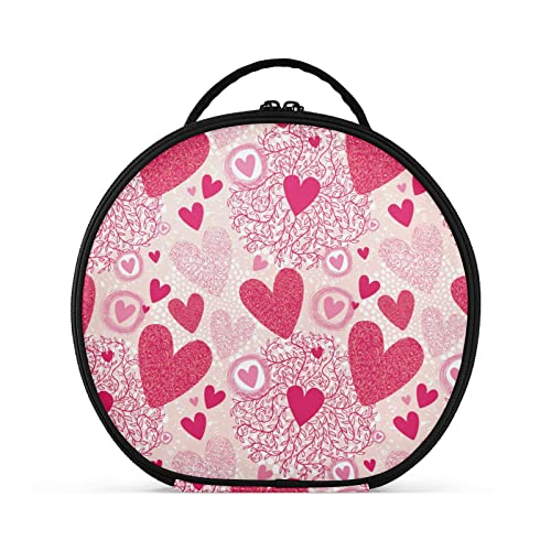 linqin Reise-Make-up-Tasche für Frauen, tragbare Make-up-Tasche, Organizer mit verstellbaren Trennwänden, rosa Herzen, Valentinstag, Make-up, Künstler-Tasche für Kosmetik, Schmuck, Kulturpinsel, Pinke Herzen zum Valentinstag, Einheitsgröße von linqin