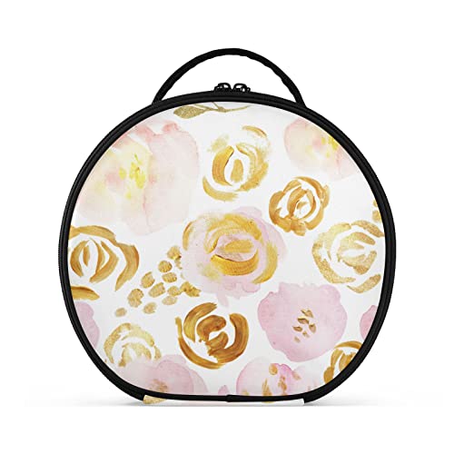 linqin Reise-Make-up-Tasche für Frauen, tragbarer Make-up-Organizer mit verstellbaren Trennwänden, rosa goldene Blumen, Kulturbeutel für Schmuck, Kosmetikpinsel, Goldene Blumen, Einheitsgröße von linqin