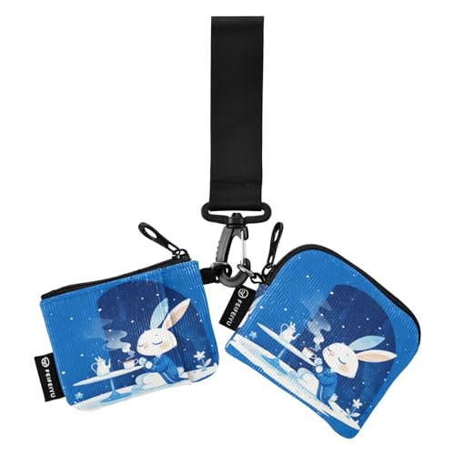 linqin Retro Bunny Blue Damen Dual Wallets Busniess Kartenetuis Mini Fashion Kreditkartenetui mit Reißverschluss Münzfach für Männer Frauen 2 Stück, Retro Bunny Blue, 1 size von linqin