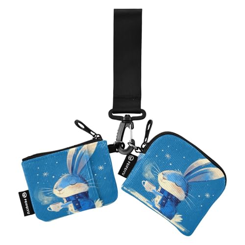 linqin Retro Bunny Coffee Damen Kleingeldbörse Kartenetuis Dünn Flach Kartenetui Geld Organizer mit Schlüsselanhänger für Männer Frauen 2 Packungen, Retro Bunny Coffee, 1 size von linqin
