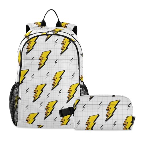 linqin Retro Lightning Bolts Rucksack für Jungen mit Lunchbox, Schultasche und Lunchbox-Set für Jungen, Büchertasche für Jungen im Alter von 8-10 Jahren von linqin