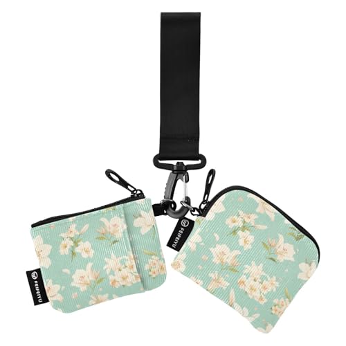 linqin Retro Lilies Green Damen Kleingeldbörse Kartenetuis Dünn Flach Geld Organizer mit Schlüsselanhänger für Arbeit Reisen 2 Stück, Retro Lilien Grün, 1 size von linqin