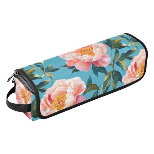 linqin Retro Pfingstrosen Blau Haar Werkzeuge Reisetasche mit Eisenmatte Tragbarer Haarstyling-Werkzeug-Organizer für Lockenstab Glätteisen flacher Haartrockner Tragbarer Organizer von linqin