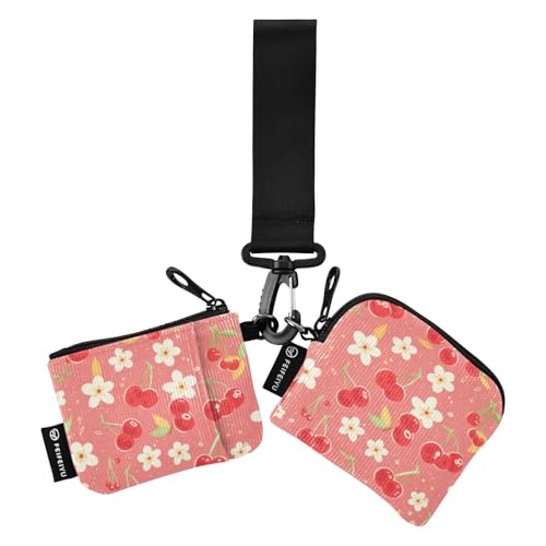 linqin Rote Kirschen Blume und Weiß Damen Dual Wallets Busniess Kartenetuis Slim Detachable Wristlet Wallet Schlüsselhalter mit Reißverschluss Münzfach für Arbeit Reisen 2 Packungen, Rote Kirschen von linqin
