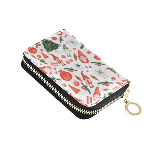 linqin Rote Weihnachtswichtel Bäume Schlank Kartenhalter für Mädchen Sicher RFID Kartenhalter Leder Reißverschluss Tasche Brieftasche, Zwerge Bäume, 1 size, Classic von linqin