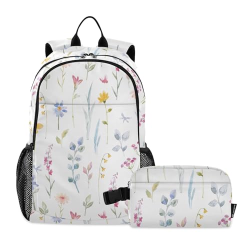 linqin Rucksack mit Blumenmuster und Brotdose für Jungen, Schultasche mit Lunchtasche, Rucksack für Mädchen von 7–10 Jahren von linqin