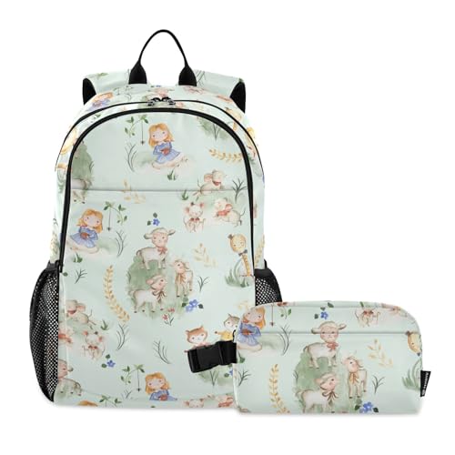 linqin Rucksack und Lunchbox mit Tiermotiven für Jungen, Schulrucksack mit Lunchtasche, Büchertasche für Jungen von 10–12 Jahren von linqin