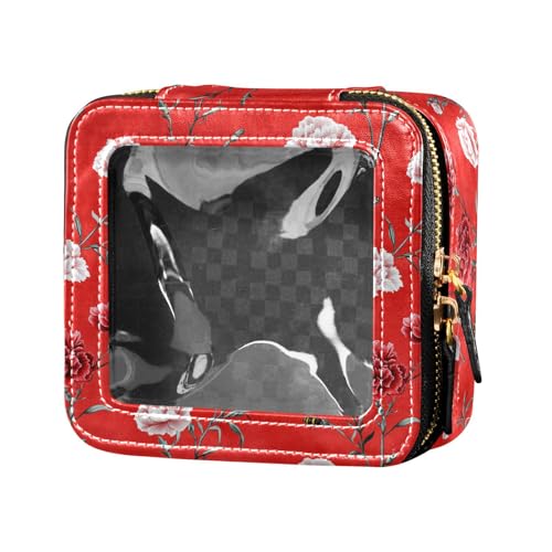 linqin Schicke Kosmetiktasche mit roten Blumen, für Geldbörse, Kulturbeutel, Leder, Organizer für Fliegen, Schicke rote Blumen, 1 size von linqin