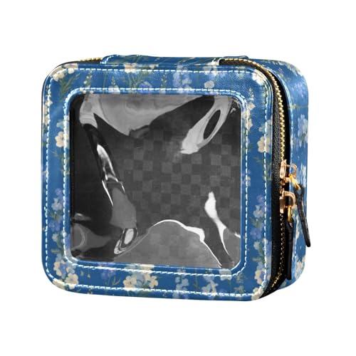 linqin Schicke Make-up-Tasche, Kulturbeutel, Nagellack-Organizer-Tasche für Damen, Dunkelblau mit Blumen, Schicke dunkelblaue Blumen, 1 size von linqin