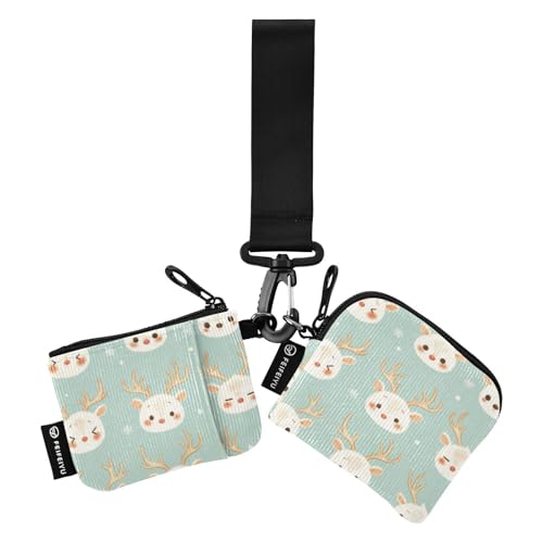 linqin Schickes Rentiergesicht Damen Münzgeldbörsen Kartenetuis klein abnehmbare Kreditkarten-Geldbörse Organizer mit Schlüsselanhänger für Arbeit Reisen 2 Stück, Schickes Rentiergesicht, 1 size von linqin