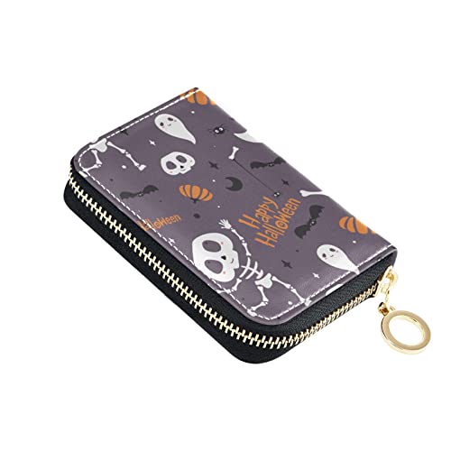 linqin Schlanke Kartenhalter Brieftasche Safe Pocket Wallet for Girl Leather Card Wallets for Travel Halloween Pattern, Halloween-Muster, Einheitsgröße, Classic von linqin