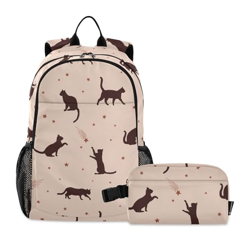 linqin Schwarze Katzen Rucksack und Lunchtasche Set für Teenager Mädchen Schulrucksäcke für Mädchen mit Lunchbox Büchertaschen mit Lunchbox für Jungen 10-12 von linqin