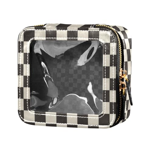 linqin Schwarze weiße Schachbretter, Mini-Make-up-Tasche, transparent, Reise-Kulturbeutel, Mini-Make-up-Behälter für Frauen, schwarz-weiße Schachbretter, Einheitsgröße, Schwarz-weiße Schachbretter, 1 von linqin