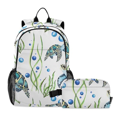 linqin Sea Turtles Seetang Rucksack mit Brotdose Jungen Schultasche mit Lunchtasche Jungen Schultaschen 9-10 Jahre von linqin