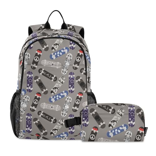 linqin Skateboard-Rucksack mit Lunchbox, Schultasche und Lunchbox-Set für Jungen, Schultasche für Jungen im Alter von 8-10 Jahren von linqin