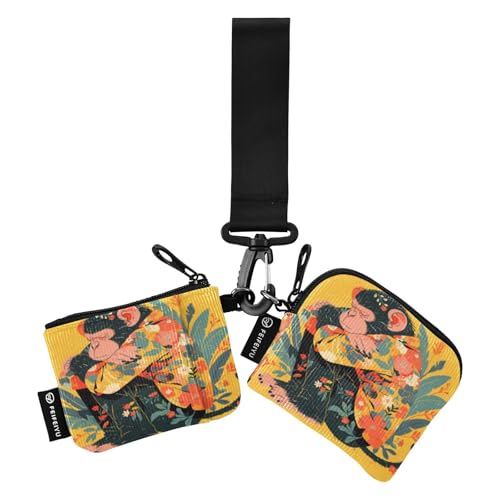 linqin Small Monkey Gelbe Damen Kartenetuis Kleingeldhalter Slim Abnehmbarer Ausweis-Schutz mit Schlüsselanhänger für Arbeit Reisen 2 Stück, Kleiner Affe, Gelb, 1 size von linqin