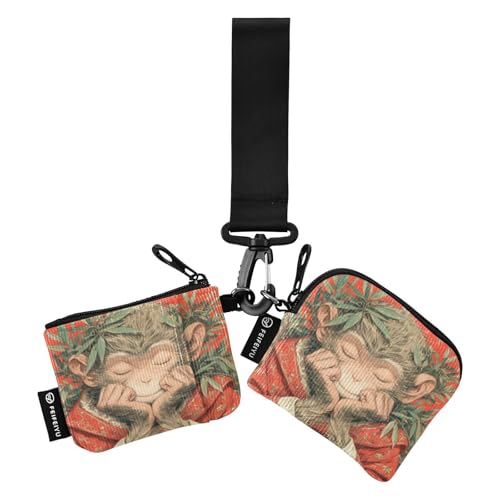 linqin Small Monkey Red Damen Kartenetuis Kleingeldhalter Mini Mode Kleingeld Geldbörse Geldbörse Geldbörse mit Handgelenkschlaufe für Männer Frauen 2 Packungen, Kleiner Affe rot, 1 size von linqin
