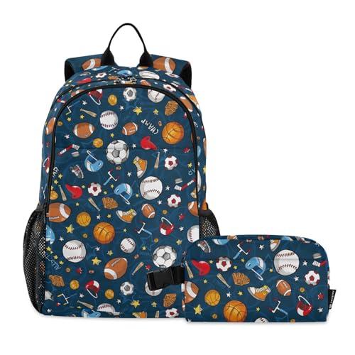 linqin Sportmuster Rucksack mit Lunchtasche, Schultasche und Lunchbox-Set für Jungen, Schultasche für Jungen 7-10 von linqin