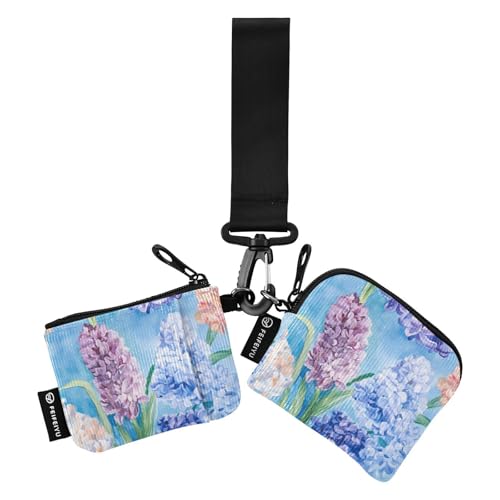 linqin Süße Blumen Blau Damen Dual Wallets Busniess Kartenetuis Kleine Tragbare Handgelenktasche Schlüsselhalter mit Schlüsselanhänger für Frauen Männer 2 Packungen, Niedliche Blumen, Blau, 1 size von linqin
