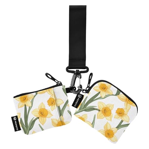 linqin Süße gelbe Narzissen Damen Kleingeldbörse Kartenetuis Dünn Flach Kleingeld Geldbörse Schlüsselhalter mit Reißverschlusstasche für Damen Herren 2 Packungen, Niedliche gelbe Narzissen, 1 size von linqin