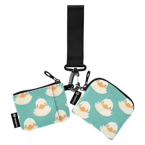 linqin Süße weiße Enten Blau Damen Dual Wallets Busniess Kartenetuis Kleine Abnehmbare Kleingeld Geldbörse Schlüsselhalter mit Handgelenkschlaufe für Arbeit Reisen 2 Packungen, Niedliche weiße Enten von linqin