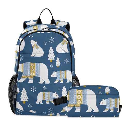 linqin Süßer Bärenjungen-Rucksack mit Lunchtasche, Schulrucksäcke für Mädchen, mit Lunchbox, Rucksack und Lunchbox-Set, 9-10 Jahre von linqin