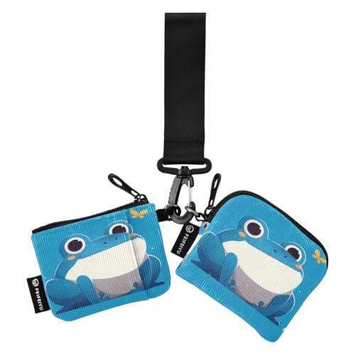 linqin Süßer Frosch Hellblau Damen Geldbörsen Kartenetuis Minimalistisch Reißverschluss Handgelenk Geldbörse mit Reißverschluss Münzfach für Männer Frauen 2 Packungen, Süßer Frosch hellblau, 1 size von linqin