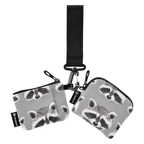 linqin Süßer Waschbär Grau Damen Geldbörsen Kartenetuis Klein Tragbar Kartenhalter mit Reißverschluss Münzfach für Damen Mädchen 2 Packungen, Süßer Waschbär grau, 1 size von linqin