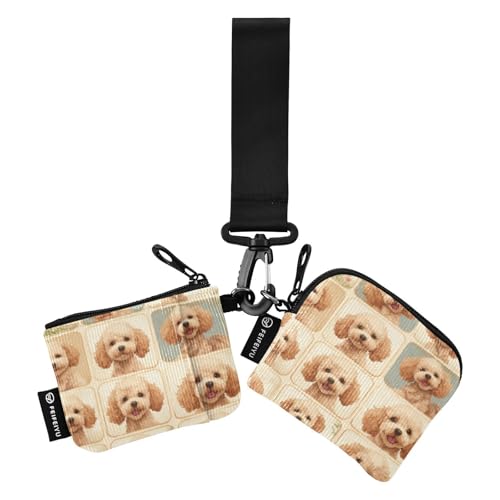 linqin Süßes Hundegesicht, kariert, Damen-Münzgeldbörse, Kartenetui, klein, tragbar, Kreditkartenetui, Organizer mit Handgelenkschlaufe für Arbeit, Reisen, 2 Stück, Niedliches Hundegesicht, 1 size von linqin