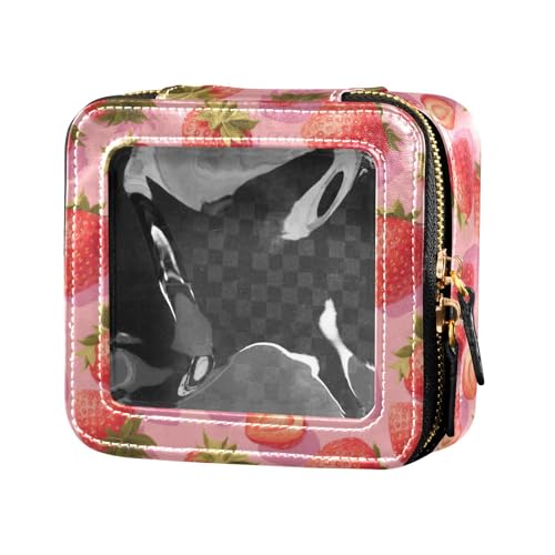 linqin Sweet Strawberries Make-up-Tasche, wasserdicht, transparent, Kulturbeutel mit Reißverschluss, Make-up-Tasche, Organizer für Reisen, Süße Erdbeeren, 1 size von linqin