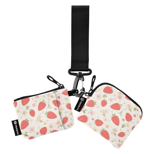 linqin Sweet Strawberry Floral Dual Coin Purse Credit Card Holder Wallet Minimalist Card Wallet Money Organizer with Keychain for Work Travel 2 Packs, Süßes Erdbeer-Blumenmuster, 1 size von linqin