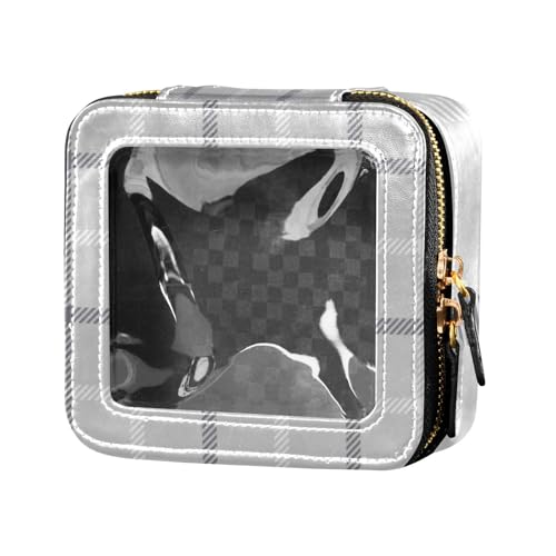 linqin Tattersall Reise-Make-up-Tasche, Leder, Kulturbeutel, tragbar, für Damen, kariert, transparent, Tattersall Plaid, 1 size von linqin