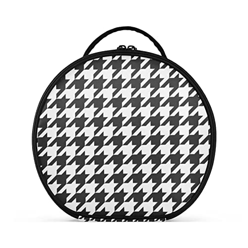 linqin Tragbare Make-up-Tasche, Organizer für Frauen, Reise-Make-up-Etui mit verstellbaren Trennwänden, schwarz, kariert, Kulturbeutel für Pinsel, Kulturbeutel, Schmuck, Kosmetik, Plaid mit Hahnentrittmuster, Schwarz, Einheitsgröße von linqin