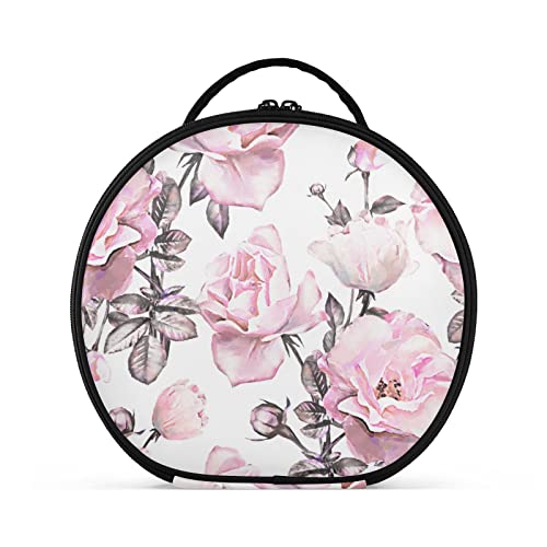 linqin Tragbare Make-up-Tasche, Organizer für Frauen, Reise-Make-up-Organizer, Box mit verstellbaren Trennwänden, rosa Blumenblättern, Hautpflege-Tasche für Schmuck, Pinsel, Kosmetik, Kulturartikel, Rosa Blumen und Blätter., Einheitsgröße von linqin