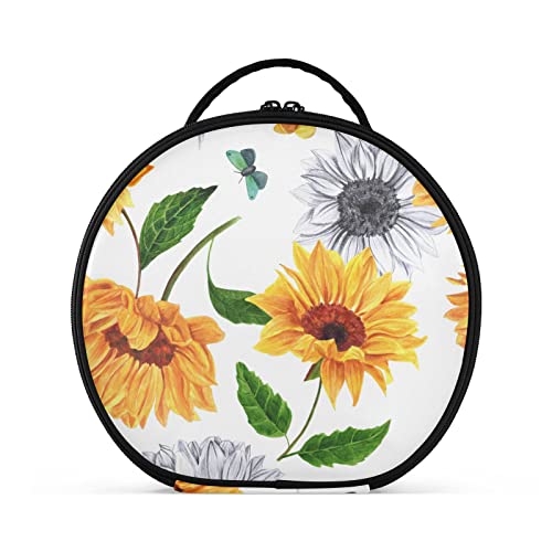 linqin Tragbare Make-up-Tasche für Frauen, Reise-Make-up-Box mit verstellbaren Trennwänden, Aquarell-Retro-Sonnenblumen-Hautpflege-Tasche für Kosmetik, Pinsel, Kulturschmuck, Retro Sonnenblume, Einheitsgröße von linqin