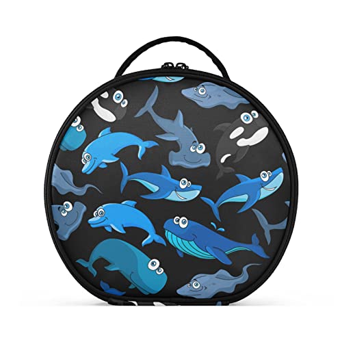 linqin Tragbare Make-up-Tasche für Frauen, Reise-Make-up-Box mit verstellbaren Trennwänden, Fisch-Cartoon-Zugetui, Make-up-Box für Kulturpinsel, Schmuck, Kosmetik, Fisch-Cartoon-Muster, Einheitsgröße von linqin