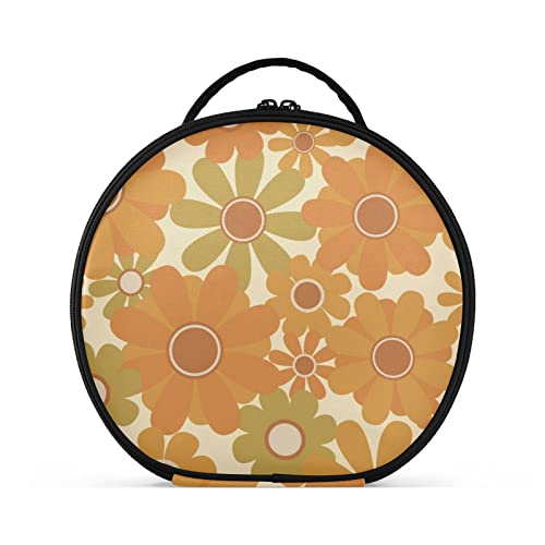 linqin Tragbare Make-up-Tasche für Frauen, Reise-Make-up-Tasche, Organizer mit verstellbaren Trennwänden, Retro-Sonnenblumen-Make-up-Tasche für Kosmetik, Pinsel, Schmuck, Kulturartikel, Retro Sonnenblume, Einheitsgröße von linqin